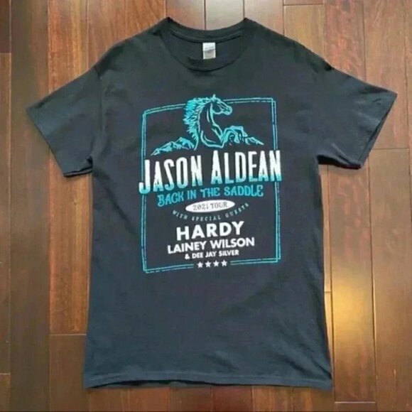 Jason Aldean T-Shirt Back in the Saddle 2021 Concert Tour Band Tee Black Medium - Picture 15 of 16